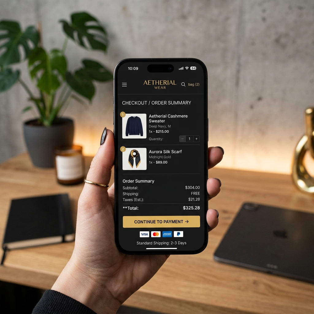 Responsive Mobile Checkout Preview on iPhone Screen